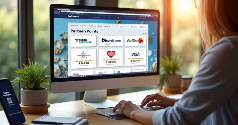 Tela de computador exibindo um site de compras online com ofertas bonificadas e pontos acumulados na parte superior da tela