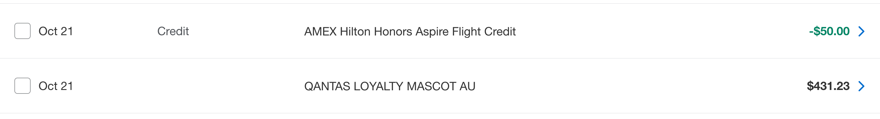 Reimbursements posted on an American Express statement