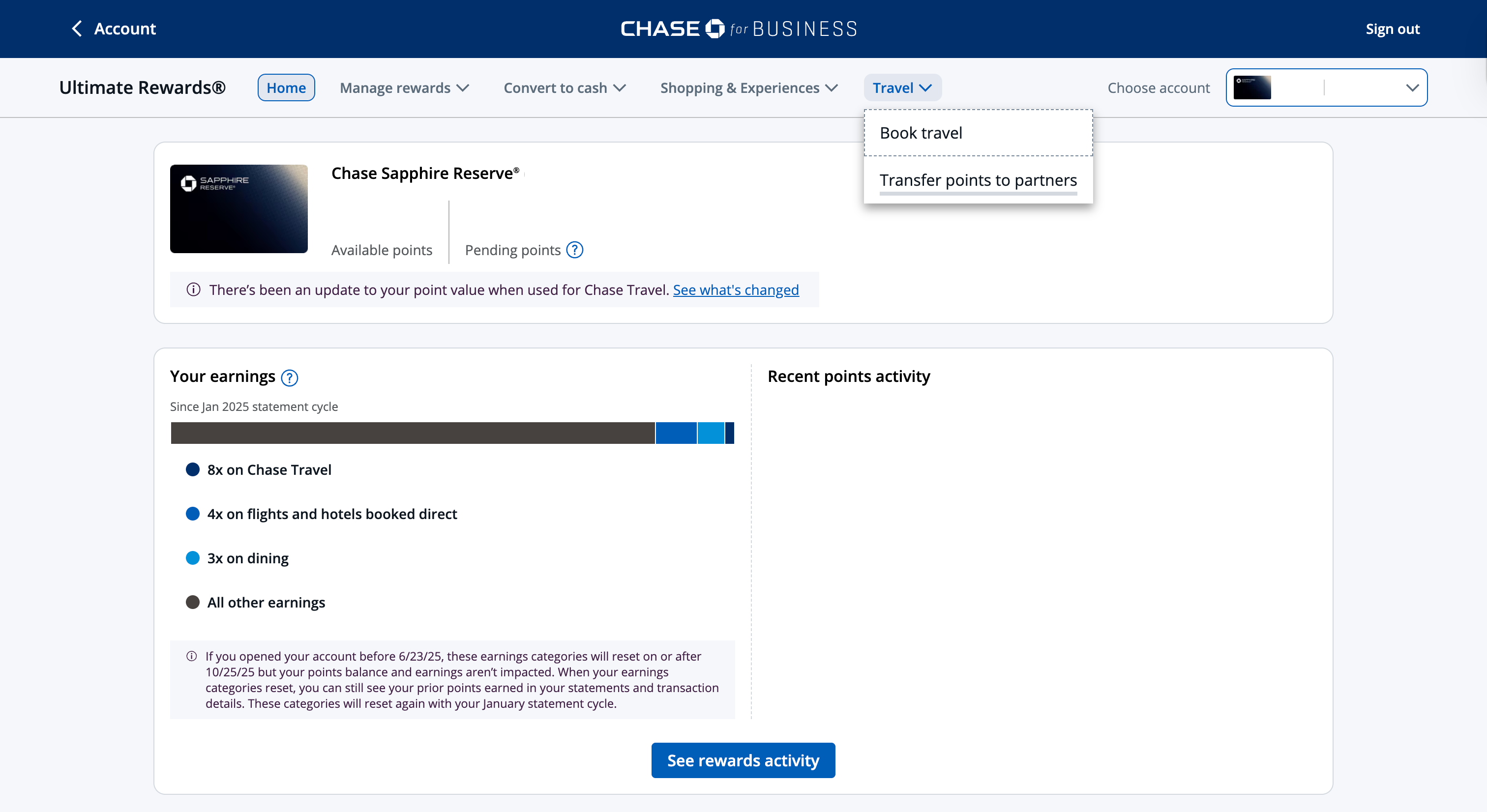 Chase Ultimate Rewards dashboard