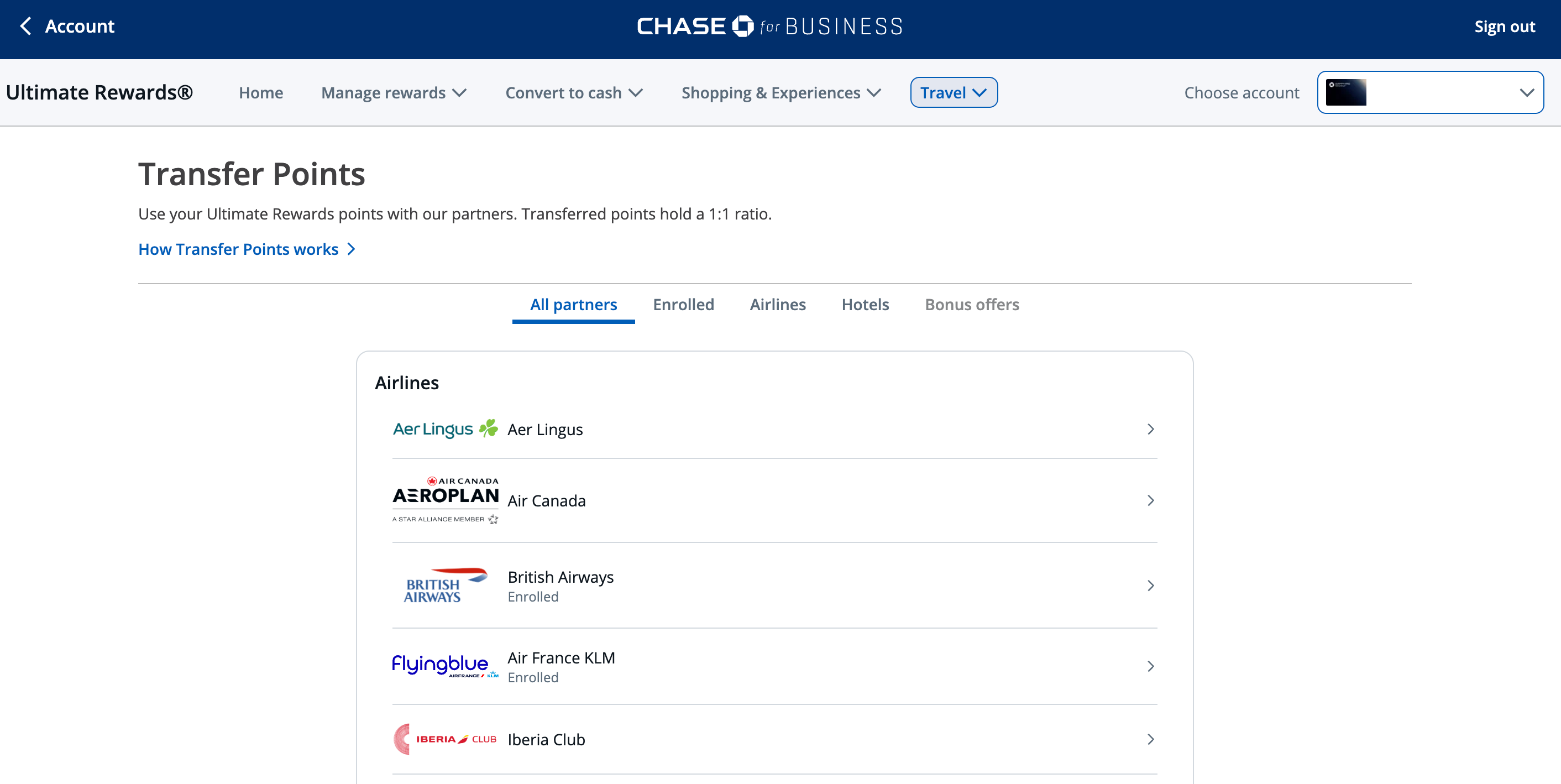 List of Chase transfer partners